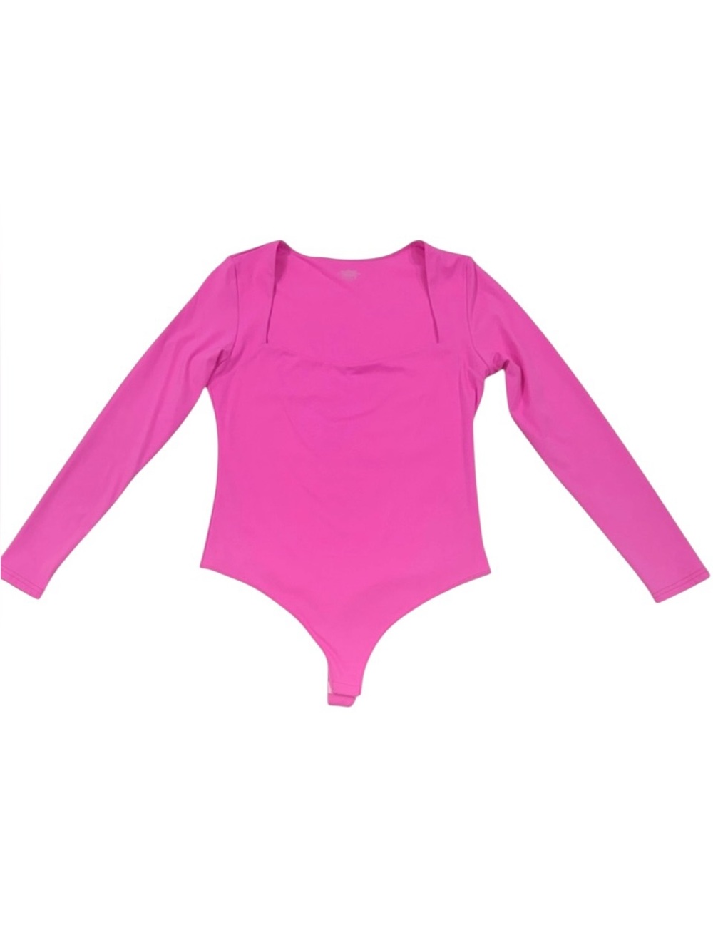 NWOT Vibrant Barbie Pink Square Neck Long Sleeve Thong Bodysuit XL